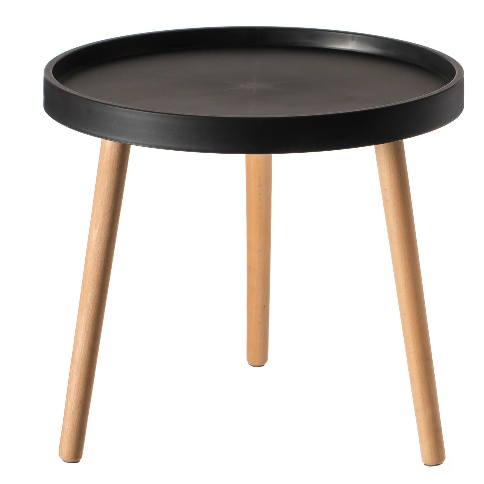 Modern Plastic Round Side Table Accent Coffee Table With Beech Wood Legs, Black | Wayfair Professional