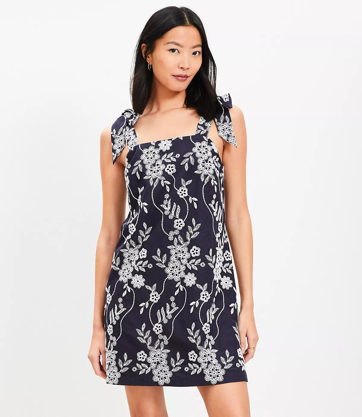 Floral Eyelet Tie Strap Mini Dress | LOFT