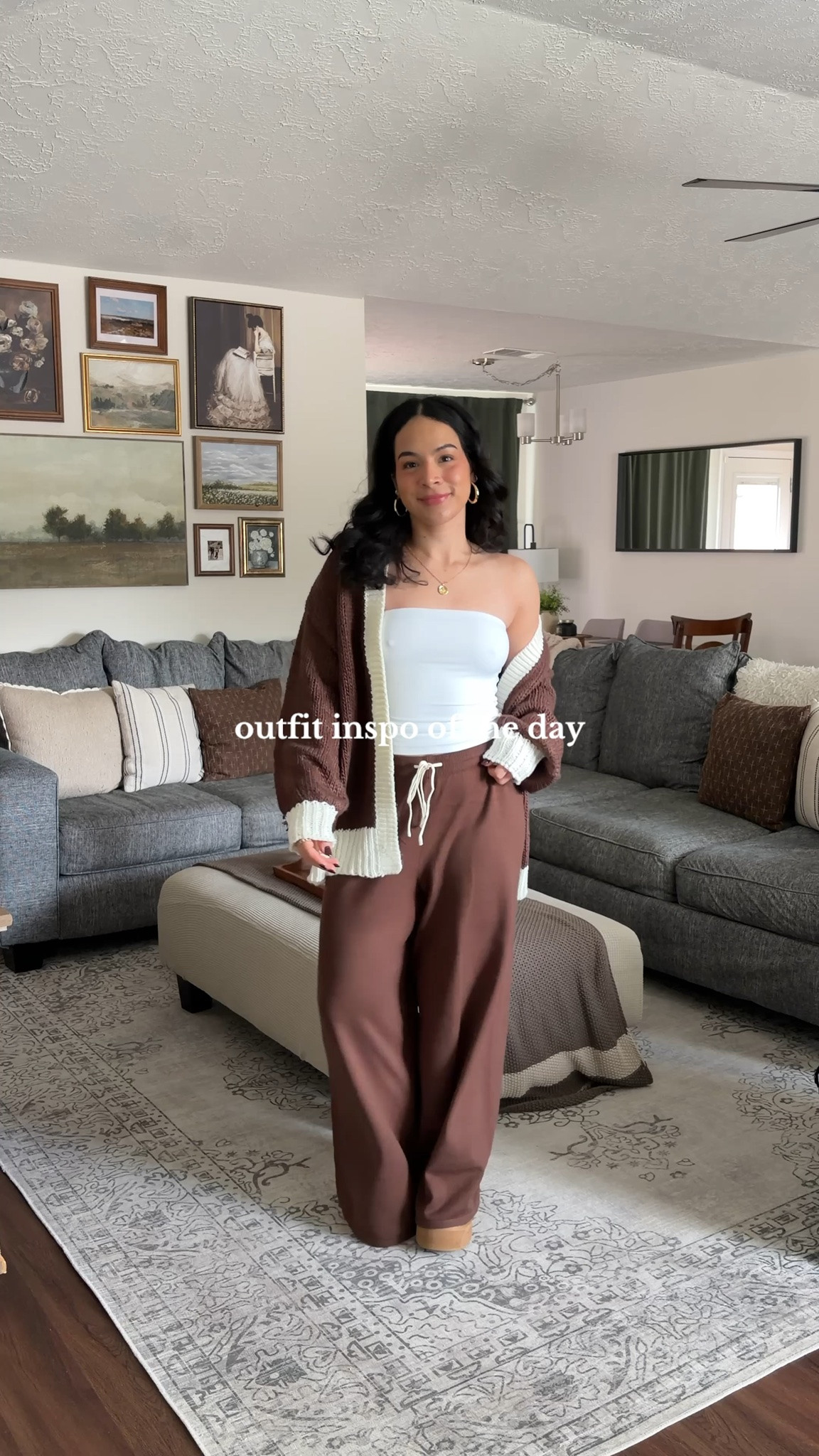 easy, comfy, & still put together 🐻🍂🤎 fall outfit, fall outfit ideas, fall fashion, fall style, cute fall outfits, cozy fall outfit, brown outfit, chocolate brown outfit, monochrome brown outfit, brown and cream outfit, neutral fall outfit, cozy chic outfit, elevated casual outfit, casual fall outfit, wide leg pants outfit, brown wide leg pants, wide leg trousers outfit, brown cardigan outfit, oversized cardigan outfit, cropped cardigan, white tube top, brown sweater outfit, layering outfit, fall layering, neutral outfit ideas, casual chic style, effortless fall outfit, everyday fall outfit, weekend outfit, fall fashion inspiration, autumn outfit ideas, Y2K inspired outfit, 90s inspired outfit, minimalist fall outfit, brown aesthetic outfit, neutral aesthetic outfit, UGG outfit, platform UGG outfit, cozy fashion, fall wardrobe, transitional weather outfit, cute casual outfit, classic casual style, fall outfit inspiration, brown handbag, shoulder bag outfit, layered cardigan outfit  

 #LTKdayinmylife #LTKgrwm #LTKootd