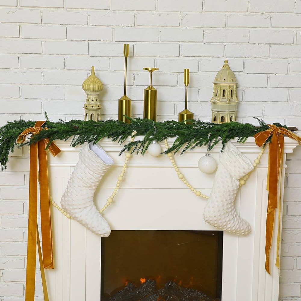 Glitinsel 1 Pcs 60'' Christmas Norfolk Pine Garland with 1 Pcs Khaki Velvet Ribbon 1.5 Inch 10 yd... | Amazon (CA)