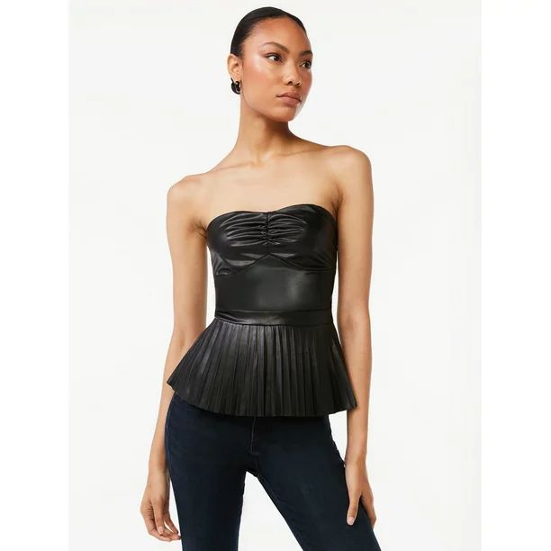 Scoop Women's Strapless Faux Leather Pleated Top - Walmart.com | Walmart (US)