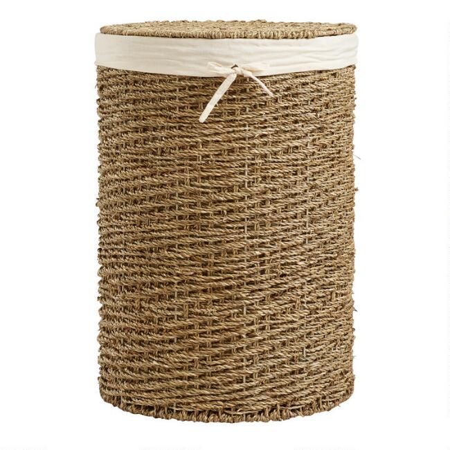 Trista Round Seagrass Hamper With Liner And Lid | World Market