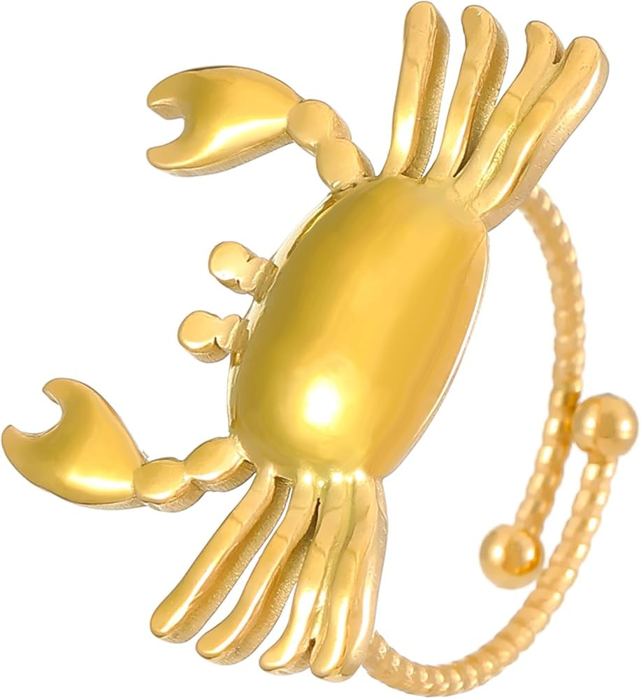 Gold Ocean Beach Rings for Women 18K Gold Plated Adjustable Opening Crab shells Starfish Turtle R... | Amazon (US)