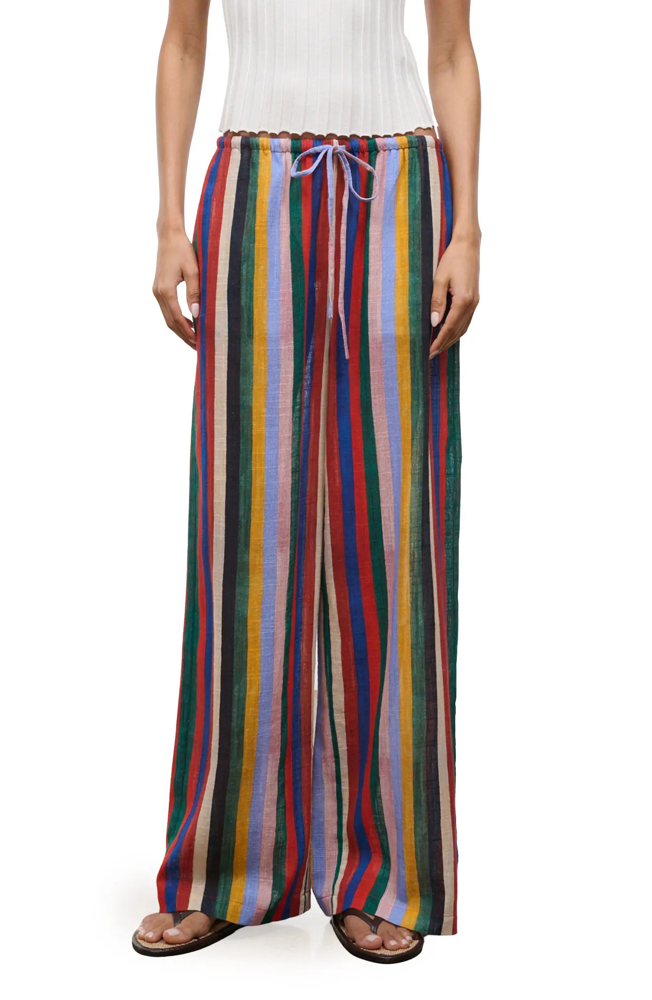 STAUD Mateo Stripe Cotton Drawstring Pants (Women) | Nordstrom | Nordstrom