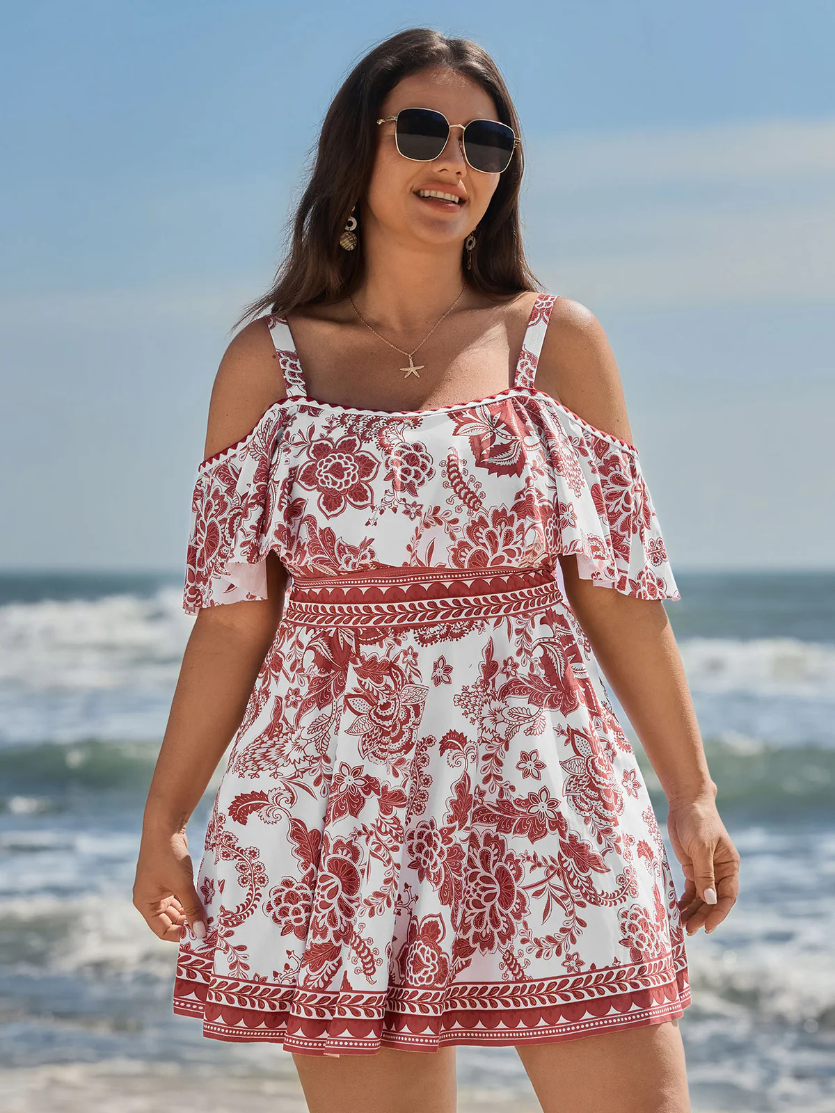 Anti-Float Tie Off-Shoulder Swim Dress | Bloomchic