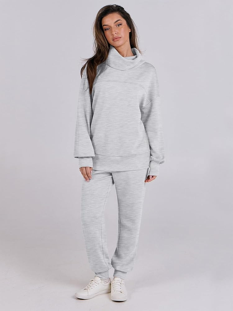 Caracilia Women's 2 Piece Outfits Sweatsuit Sets Cowl Neck Oversized Sweatshirt Jogger Sweatpant ... | Amazon (US)