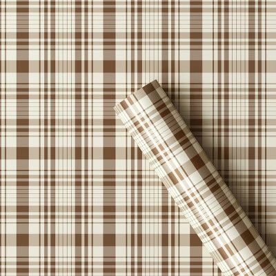 30" 20 sq ft Christmas Roll Wrap Brown/Beige Plaid - Wondershop™ | Target