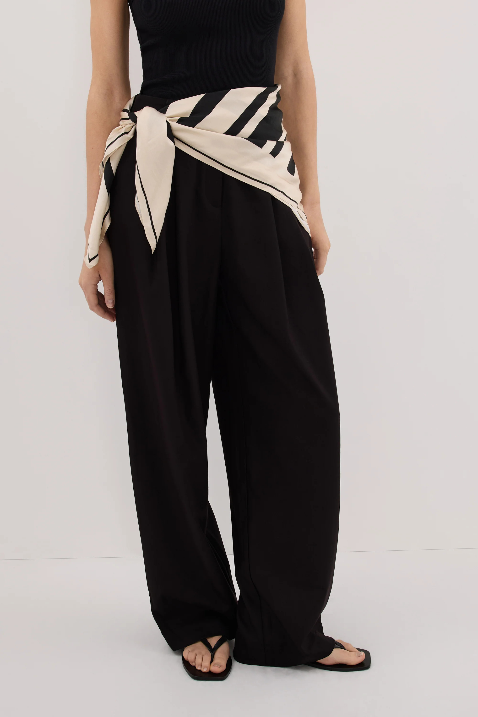 RAE BLACK STRIPE SILK SCARF | DISSH