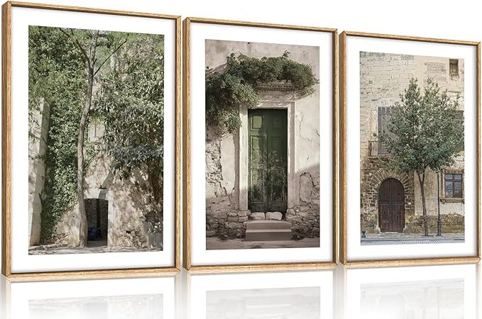 HOURIA Large Vintage Italy City Landscape Framed Canvas Wall Art Set,Green Olive Tree Old House W... | Amazon (US)