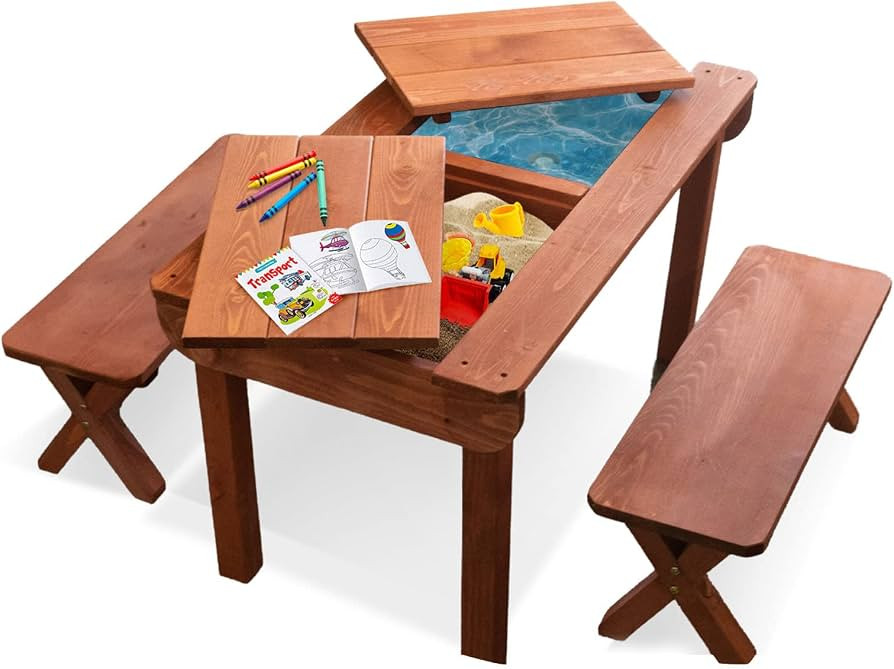 Back Bay Play 3 in 1 Wooden Convertible Sand and Water Table Indoor Outdoor Kids Picnic Table Act... | Amazon (US)