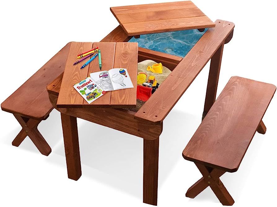 Back Bay Play 3 in 1 Wooden Convertible Sand and Water Table Indoor Outdoor Kids Picnic Table Act... | Amazon (US)