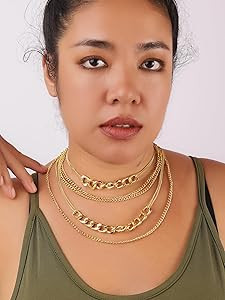 Sacina Gold-tone Layered Chunky choker, Chunky Chain necklace, Punk Necklace, Grunge Necklace, Em... | Amazon (US)