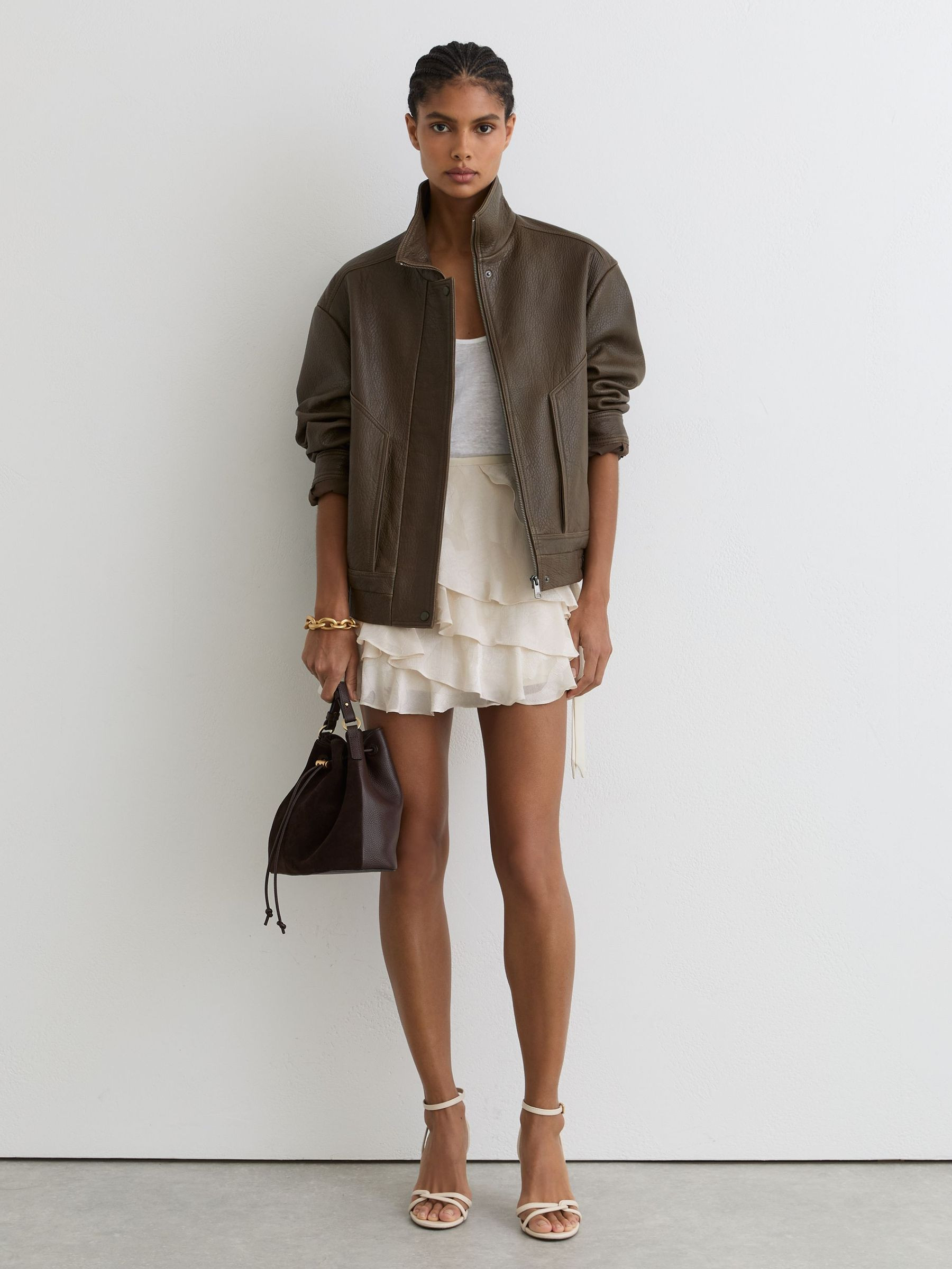 Reiss Jacquard Ruffled Mini Skort in Cream - REISS | Reiss UK