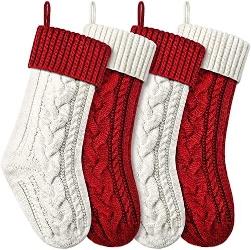 18 Inches Christmas Stockings Cable Knitted Xmas Stocking Large Fireplace Stockings for Family Holid | Amazon (US)