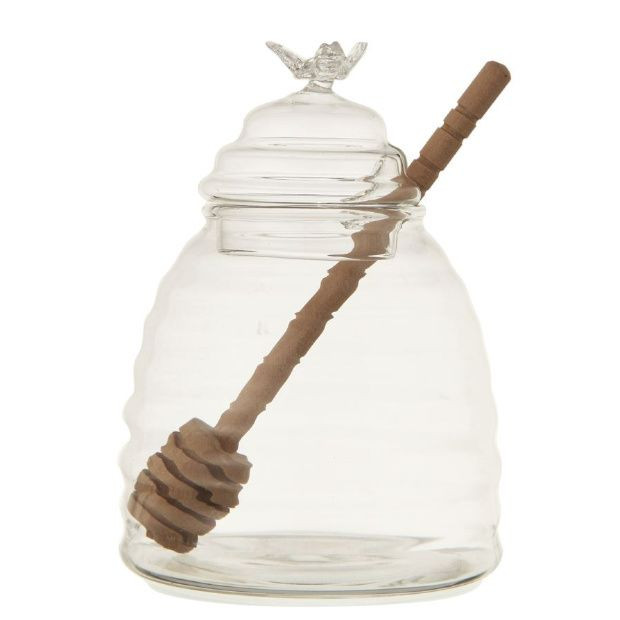 Glass Honey Jar and Wood Dipper | Antique Farm House
