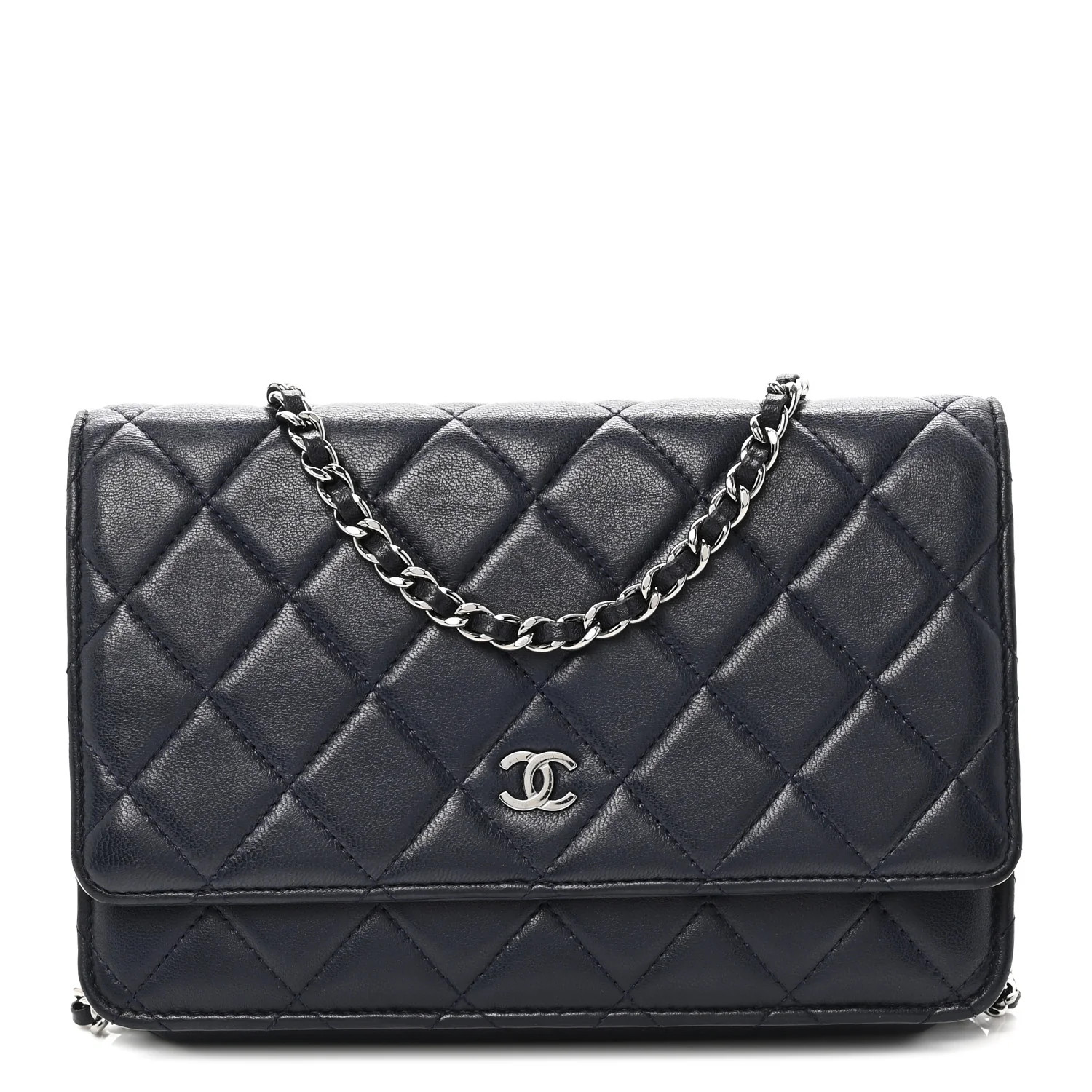 Chanel Lambskin Quilted Wallet On Chain WOC Navy Blue 1857585 | FASHIONPHILE (US)