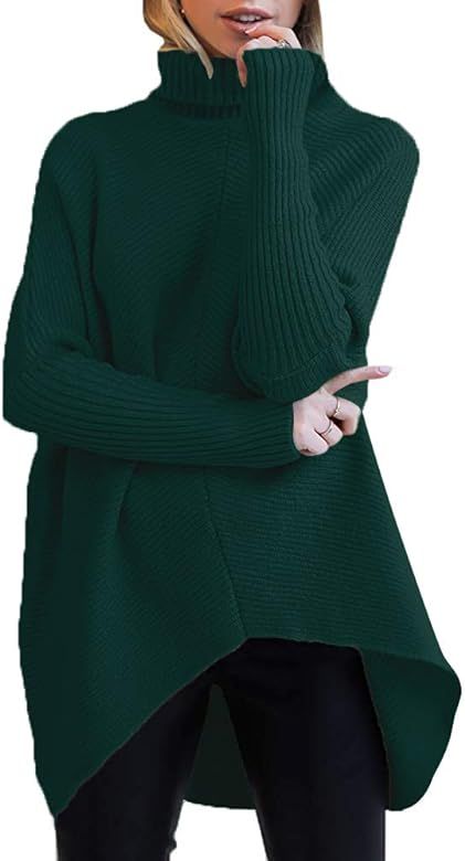 ANRABESS Womens Turtleneck Long Batwing Sleeve Asymmetric Hem Casual Pullover Sweater Knit Tops | Amazon (US)