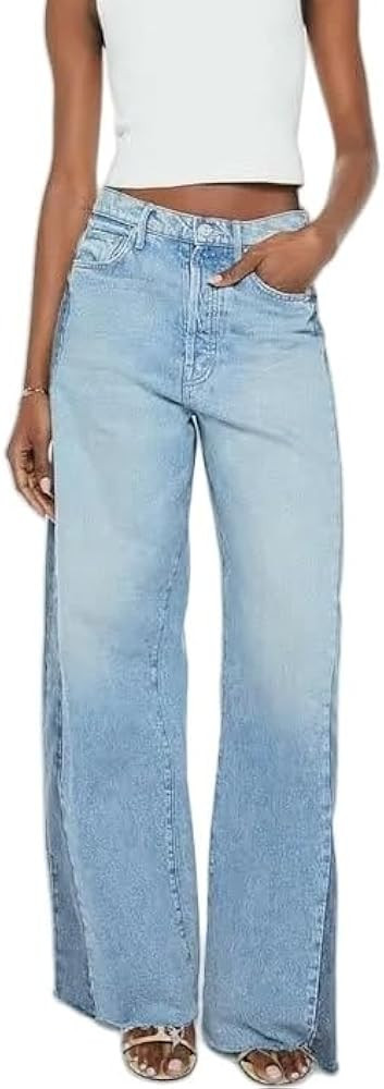 Women's Wide Leg Jeans High Waisted Barrel Leg Contrast Side Panels Vintage Baggy Denim Pants | Amazon (US)