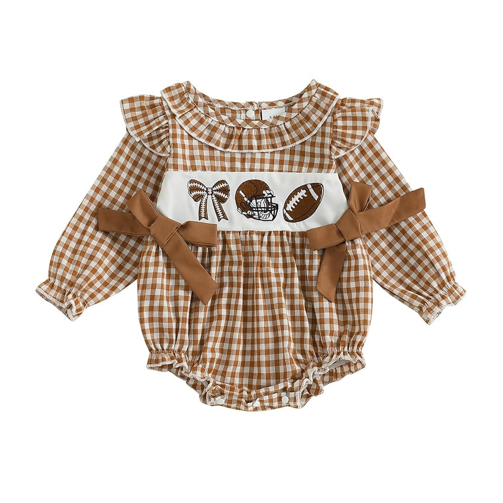 Honganda Baby Girl Plaid Romper Long Sleeve Pumpkin Turkey Ruffle Onesie with Bows Halloween Than... | Amazon (US)