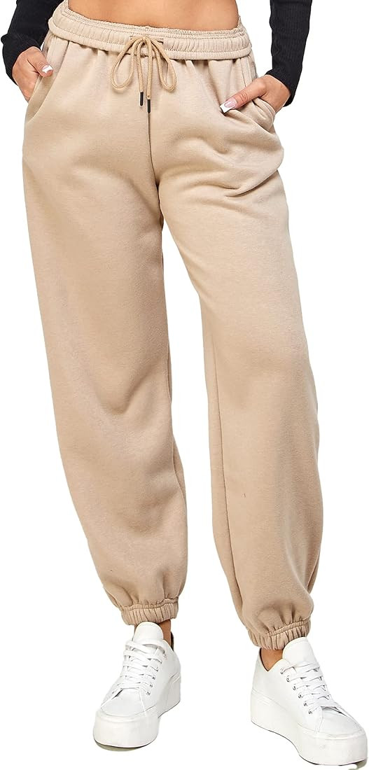 IUUI Women’s Casual Baggy Fleece Sweatpants Foldable High Waisted Joggers Pants Warm Lounge Tro... | Amazon (US)