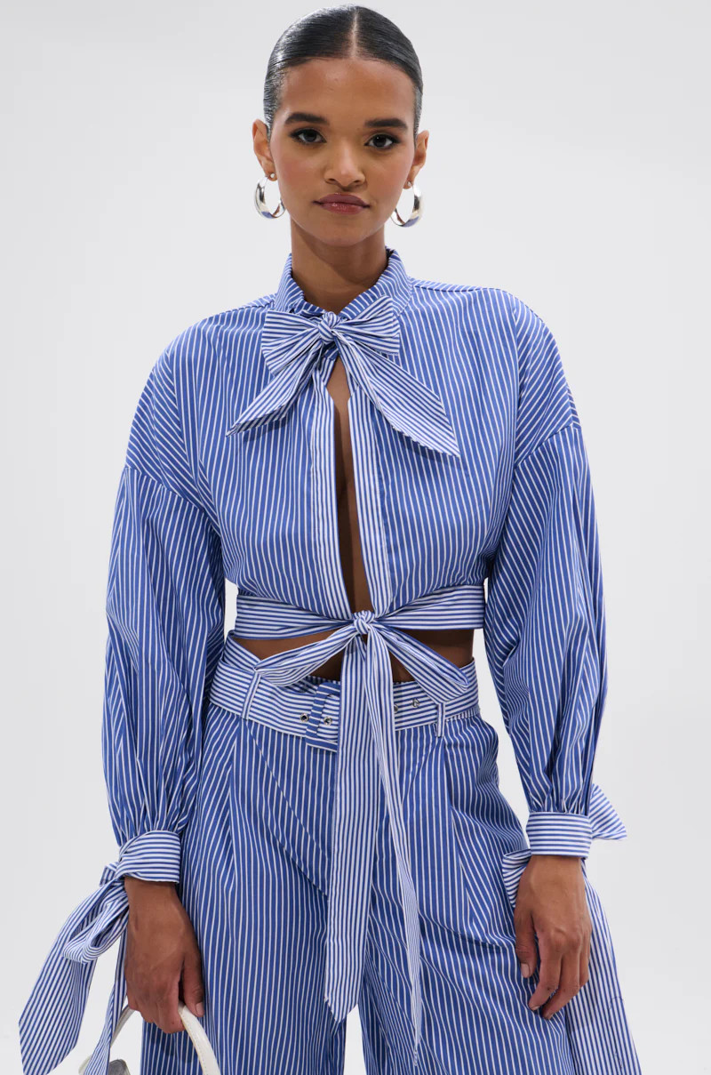 UNDER THE SUN STRIPE TIE FRONT BLOUSE | AKIRA