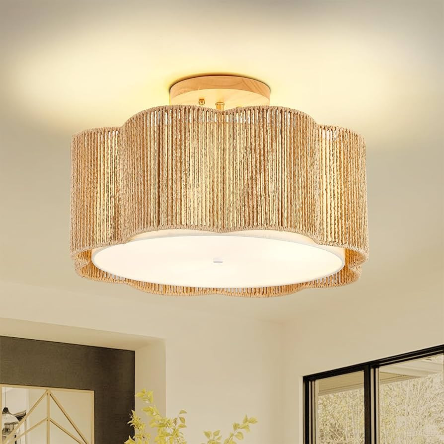 18 Inch Rattan Flush Mount Ceiling Light Fixtures 3-Light Boho Light Fixtures for Bedroom,Close t... | Amazon (US)