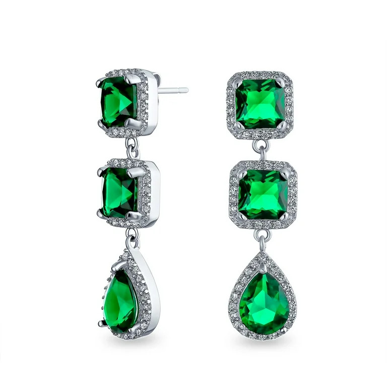 Green CZ Statement Chandelier Earring Imitation Emerald Silver Plated - Walmart.com | Walmart (US)