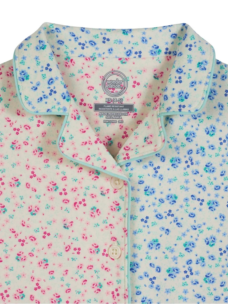 Wonder Nation Girls Short Sleeve Button Front Pajama Top and Pants Set with Eyemask, 3-Piece, Siz... | Walmart (US)