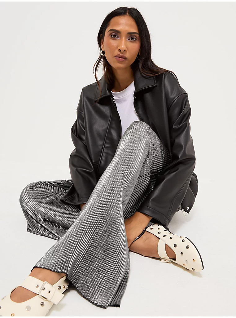 Silver Plissé Wide Leg Trousers | George at ASDA