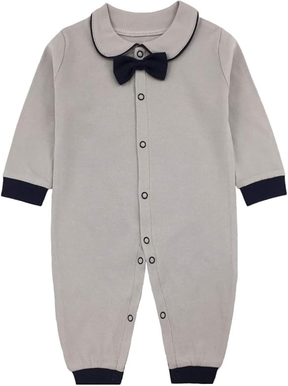 Newborn Baby Boys Girls Formal Bowtie Collar Rompers Long Sleeves Polo Suit Bodysuit Jumpsuit Overal | Amazon (US)