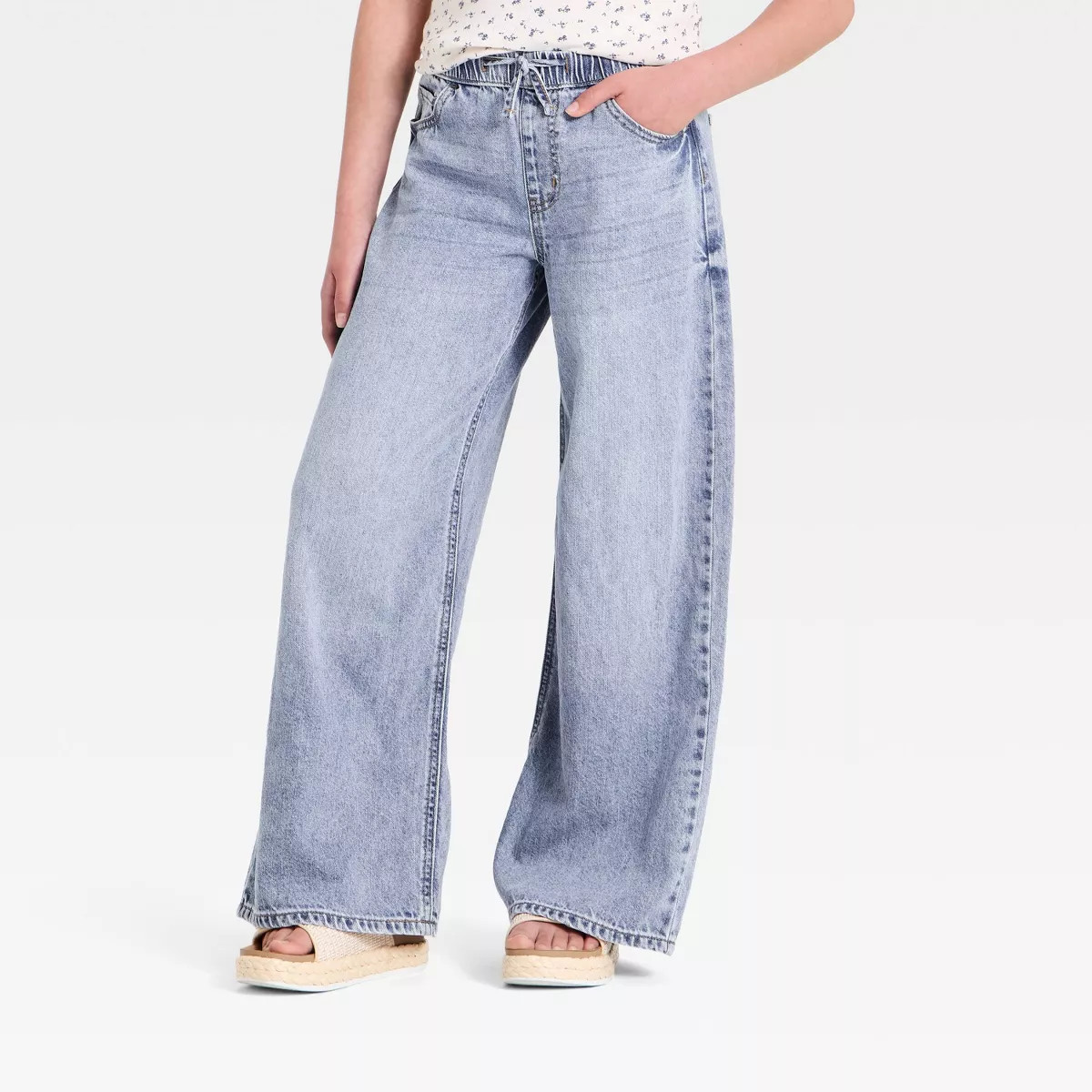Girls' Mid-Rise Extra Wide Leg Jeans - art class\u2122 Medium Wash XS | Target