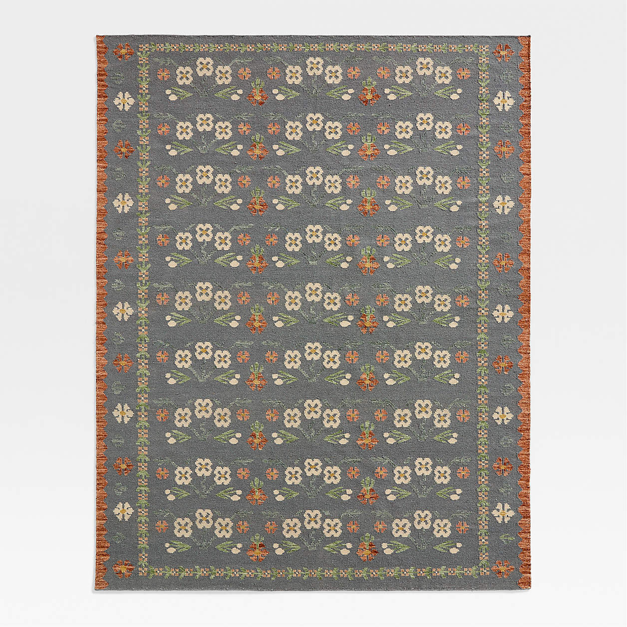 Tansie Floral Kilim Navy Blue Wool and Cotton Kids Area Rug 5x8 by Sharland England | Crate & Kid... | Crate & Barrel