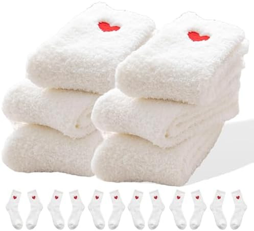 iwhgrmp Fuzzy Socks Heart Shaped 3,6 Pairs Winter Cozy Warm Socks for Women Indoor Comfy Home Sle... | Amazon (US)