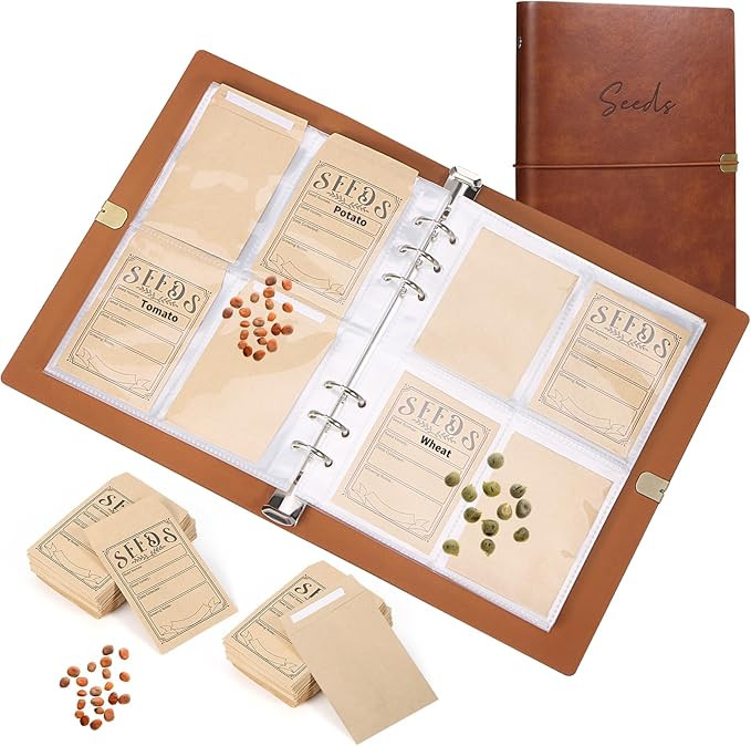 Garden Seed Storage Organizer Binder - 150 Resealable Seed Envelopes Brown Shell with 40 Sheet Pr... | Amazon (US)