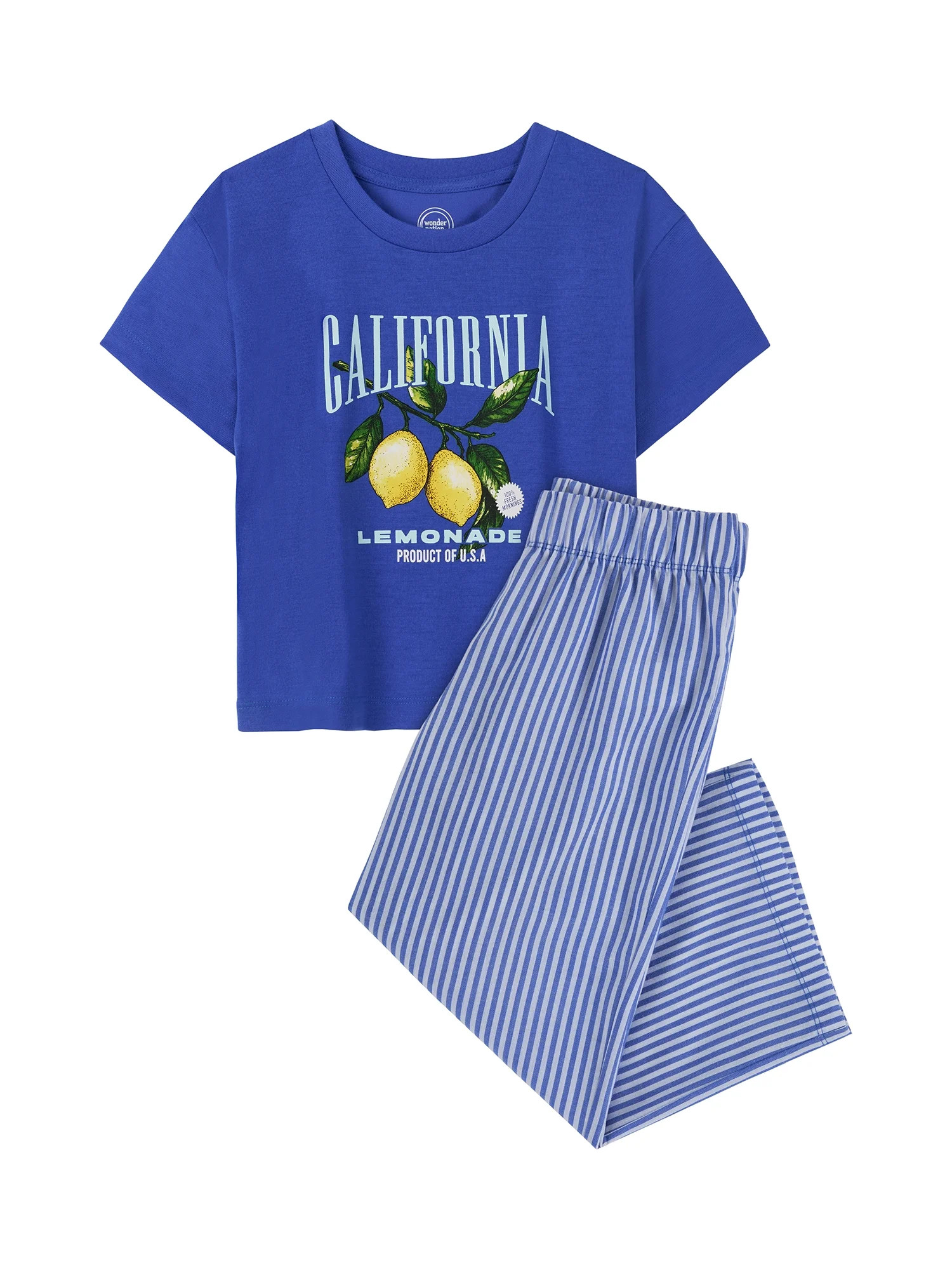 Wonder Nation Girls Short Sleeve Top and Woven Sleep Pant Pajama Set, 2-Piece, Sizes 4-18 | Walmart (US)