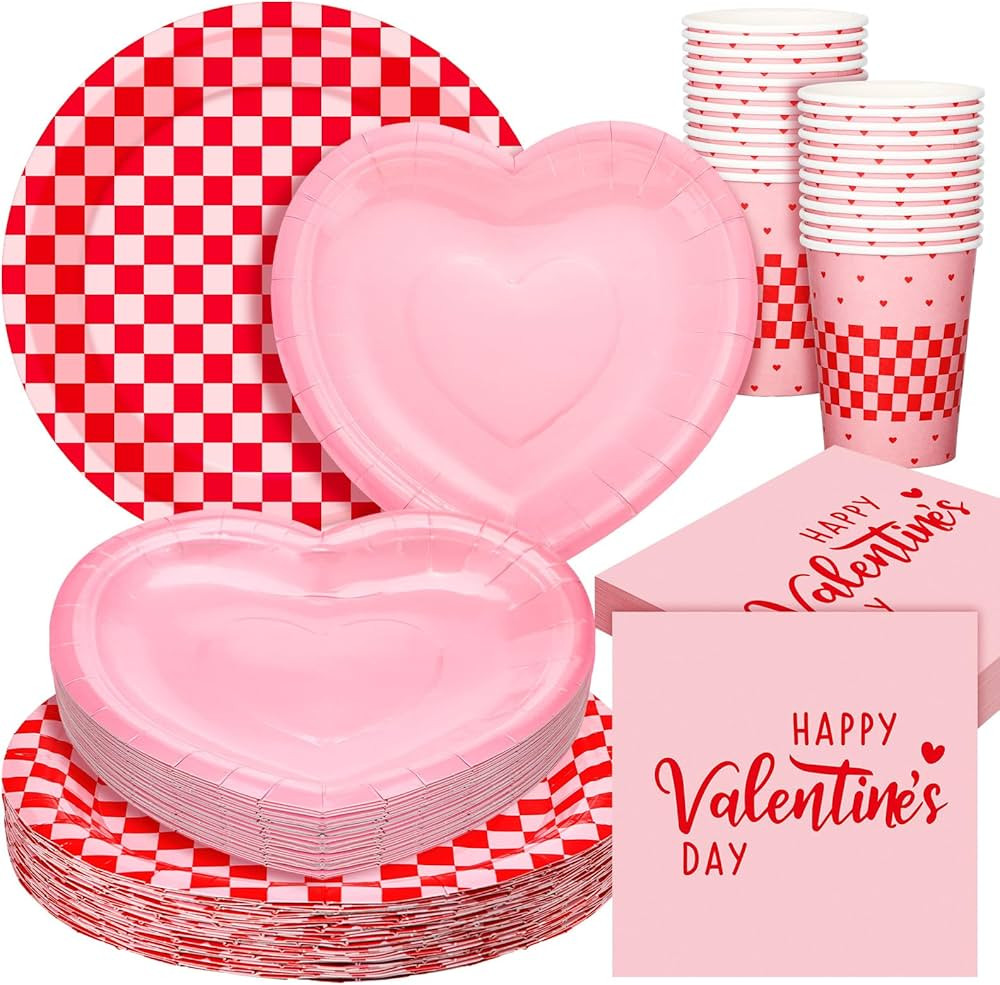 Zhehao 112 Pcs Valentine's Day Party Supplies Set for 24 Guests 9 Inch 7 Inch Paper Plates 9 oz C... | Amazon (US)