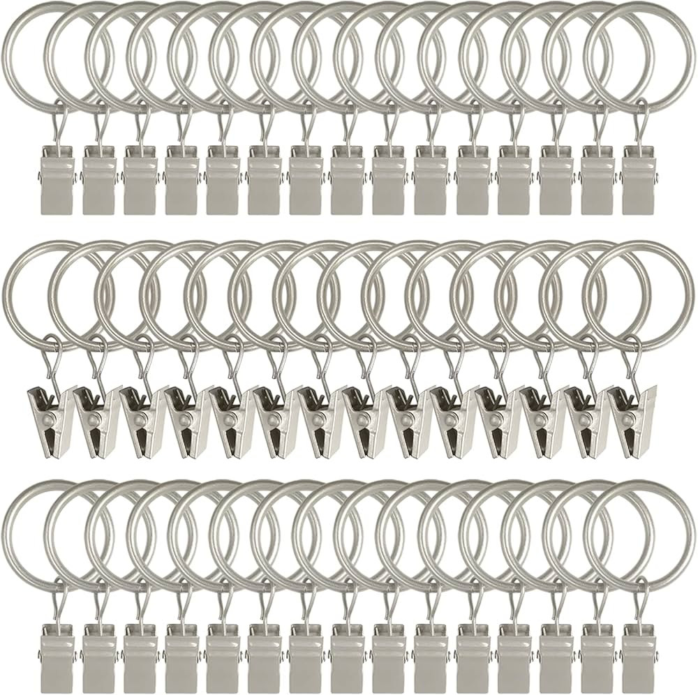 44 Pack Metal Curtain Rings with Clips, Drapery Clips with Rings, Drapes Rings 1 inch Inner Diame... | Amazon (US)