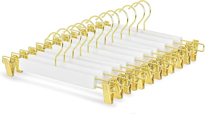 Amber Home 24 Pack 14.17" Solid White Wooden Pant Skirt Hangers with Gold Hook, Bottom Hangers fo... | Amazon (US)