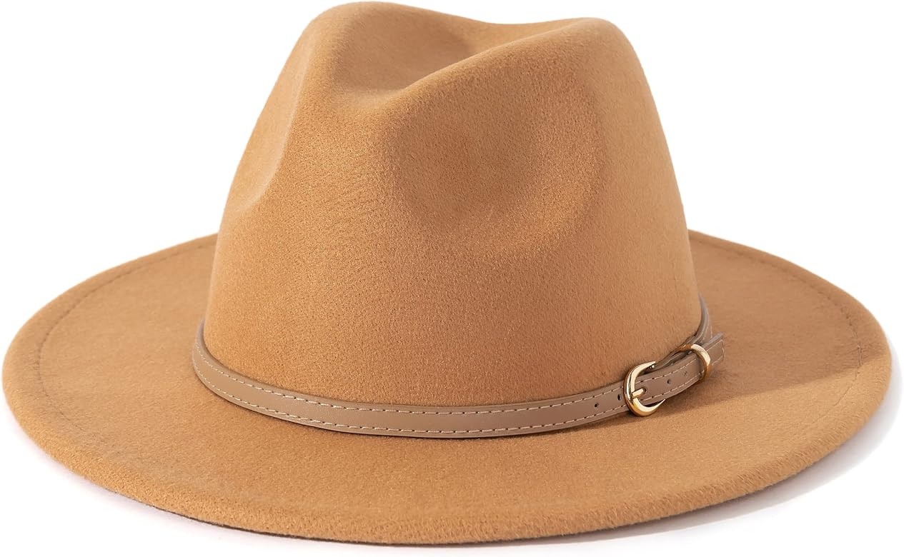 Lisianthus Women Classic Felt Fedora Wide Brim Hat with Belt Buckle | Amazon (US)