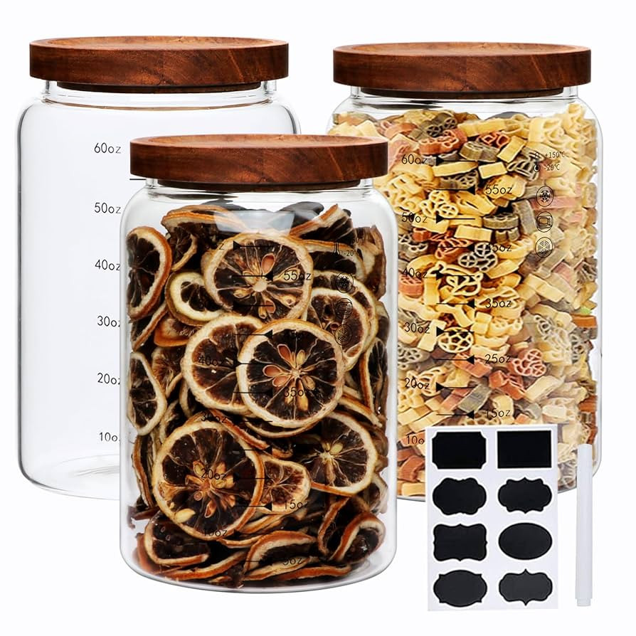 Large Glass Jars,Set of 3 Glass Jars with Wooden Airtight Lids,Food Storage Container for Tea,Spi... | Amazon (US)