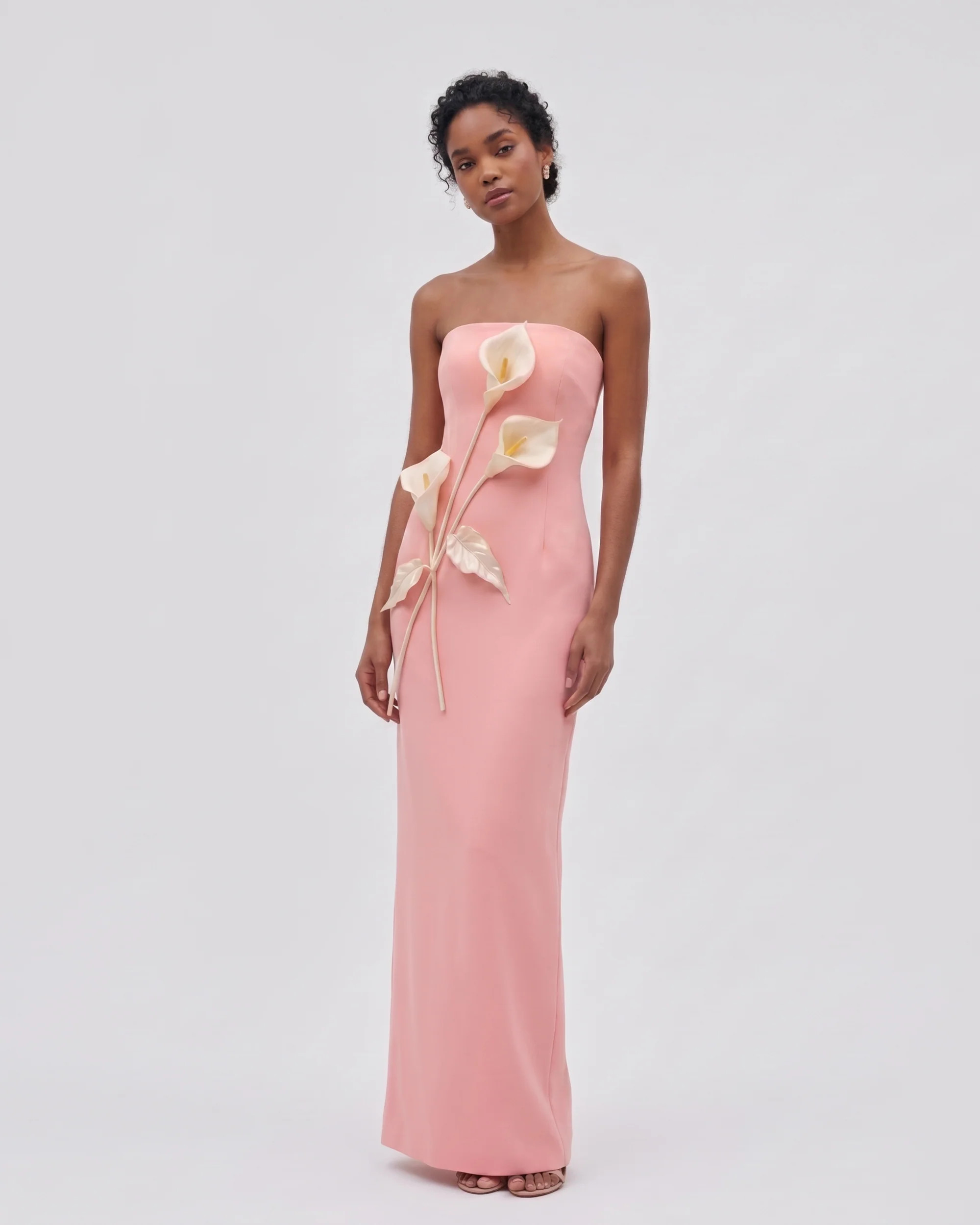 Floral Appliqué Strapless Dress - Coral Pink | JW PEI US