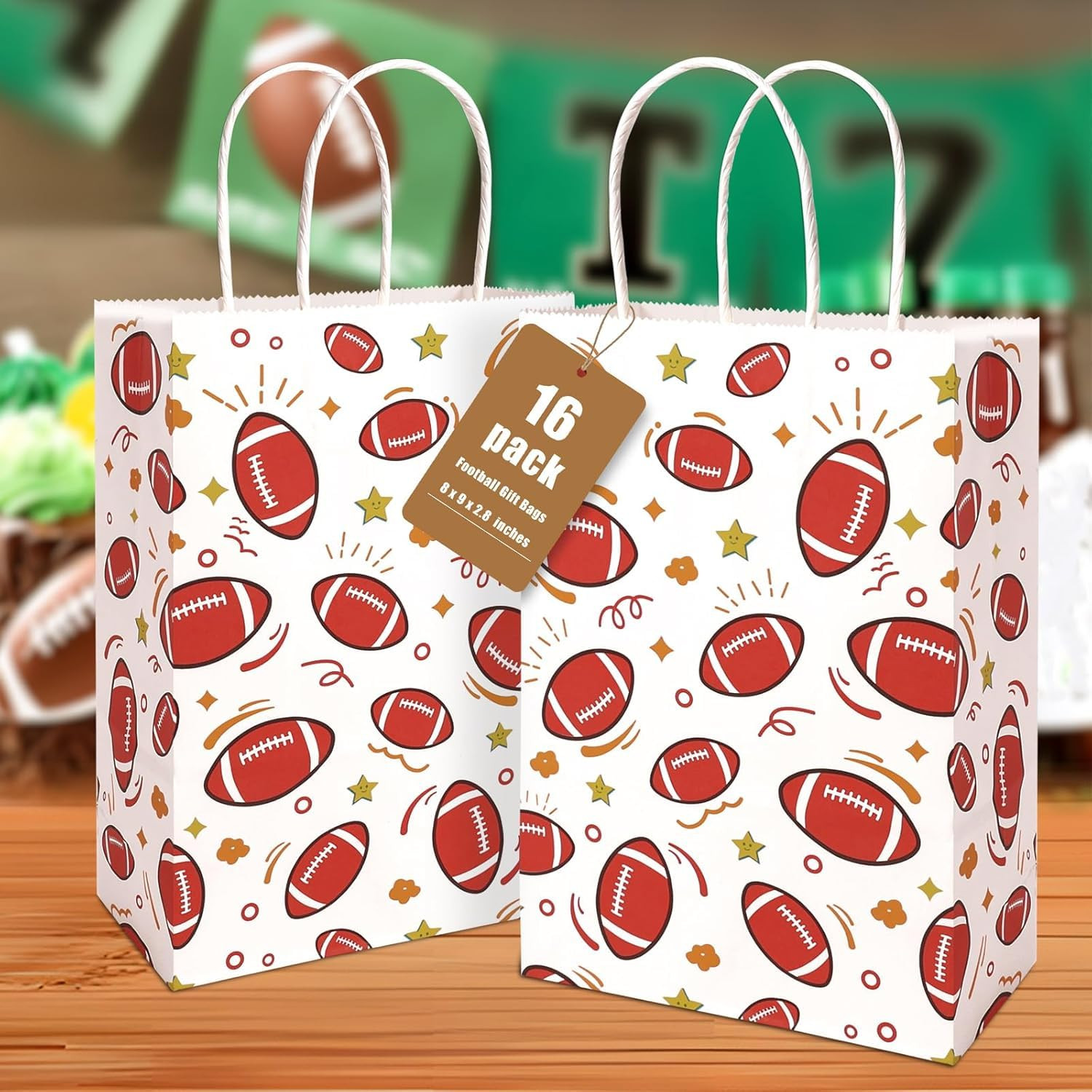Shindel Paper Gift Bags, Football Goodie Bags with Handles, 5.5 x 2.8 x 8 Inches, Pack of 16 for ... | Amazon (US)