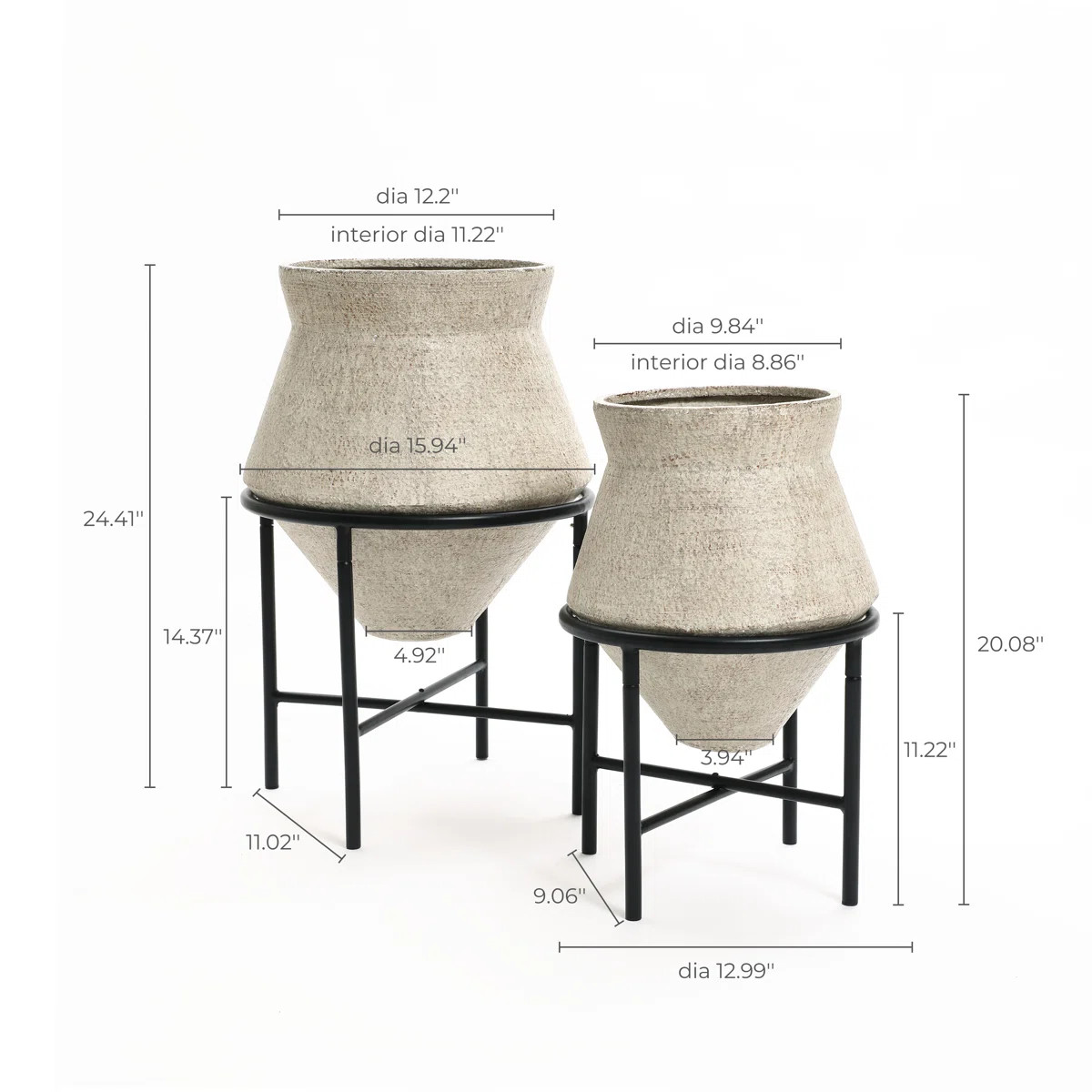 2-Piece Metal Cachepot Planter Cauldron Set with Black Stands (Set of 2) | Wayfair North America