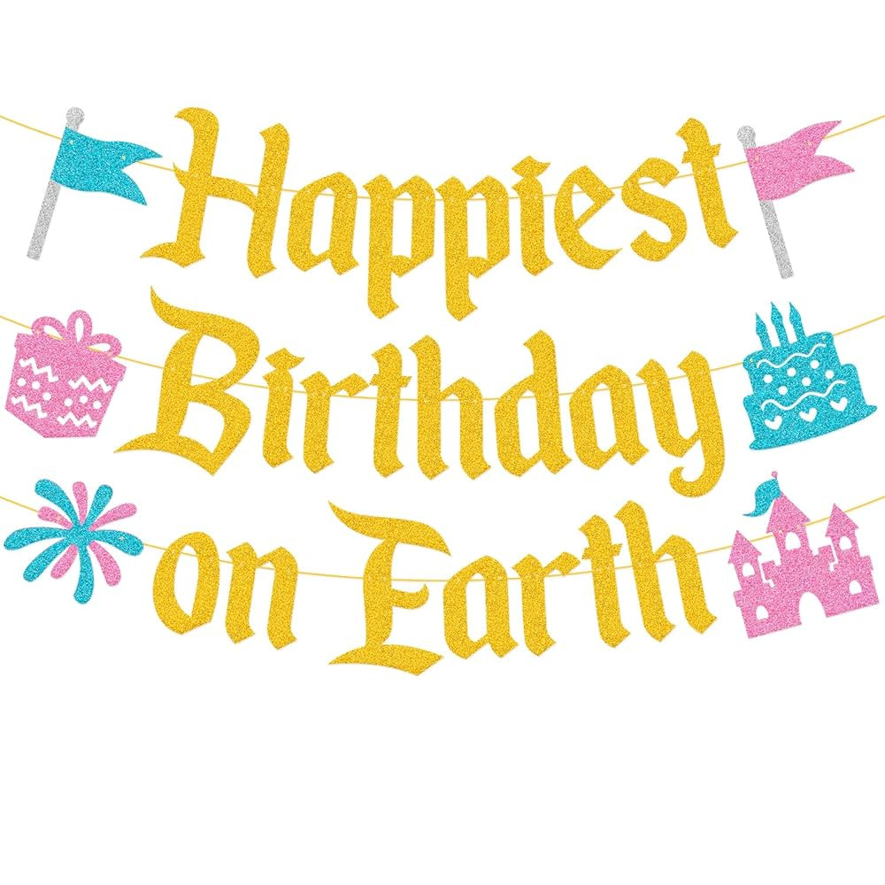Happiest Birthday on Earth Banner Princess Bday Party Decorations Girls Kids Castle Birthday Baby... | Amazon (US)