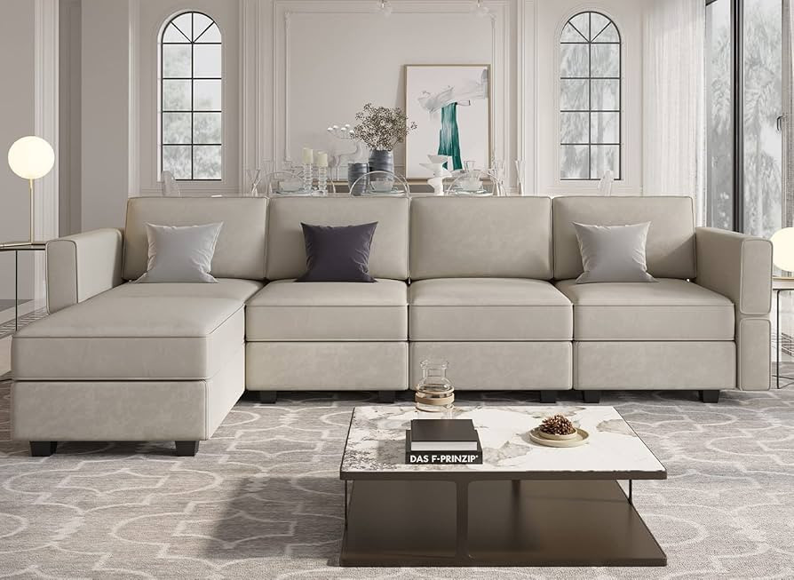 Belffin Modular Sectional Sofa Couch with Reversible Chaise Velvet L Shaped Couch with Storage 4-seat Convertible Sofa Grey… | Amazon (US)