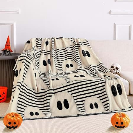 Rustic Ghost Flannel Blanket, 50"x60", Soft Fleece, Spooky Retro Farmhouse Halloween Decoration for Sofa Bed Holiday Gift | Amazon (US)