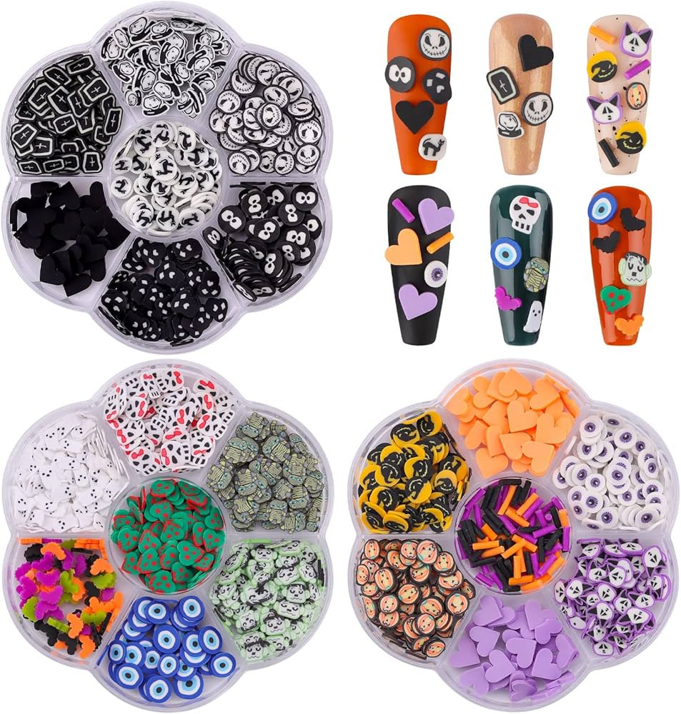 Halloween Nail Art Sequins, Kalolary 3D Skull Spider Pumpkin Bat Ghost Witch Shape Polymer Clay S... | Amazon (US)