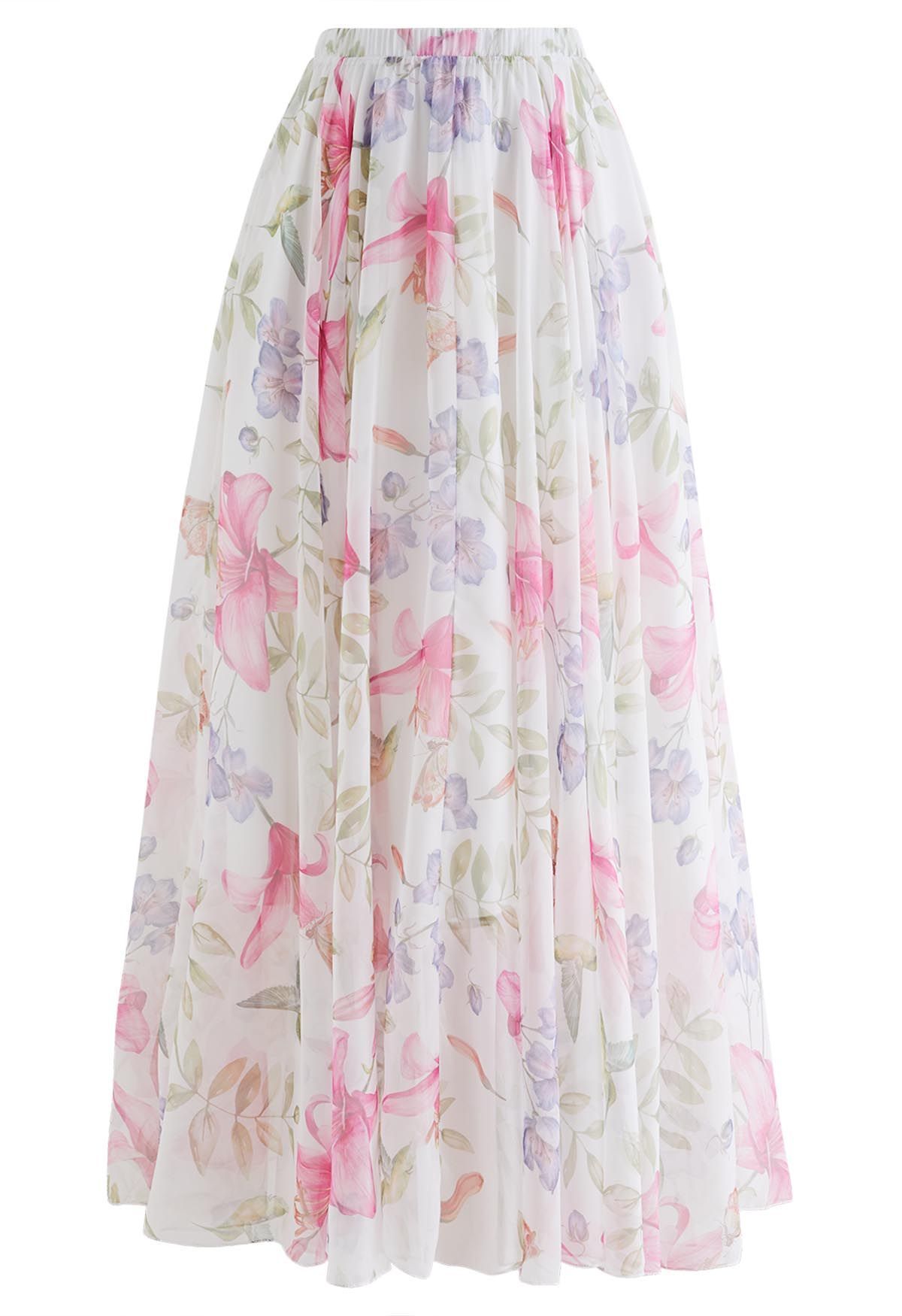 Vernal Garden Printed Chiffon Maxi Skirt | Chicwish