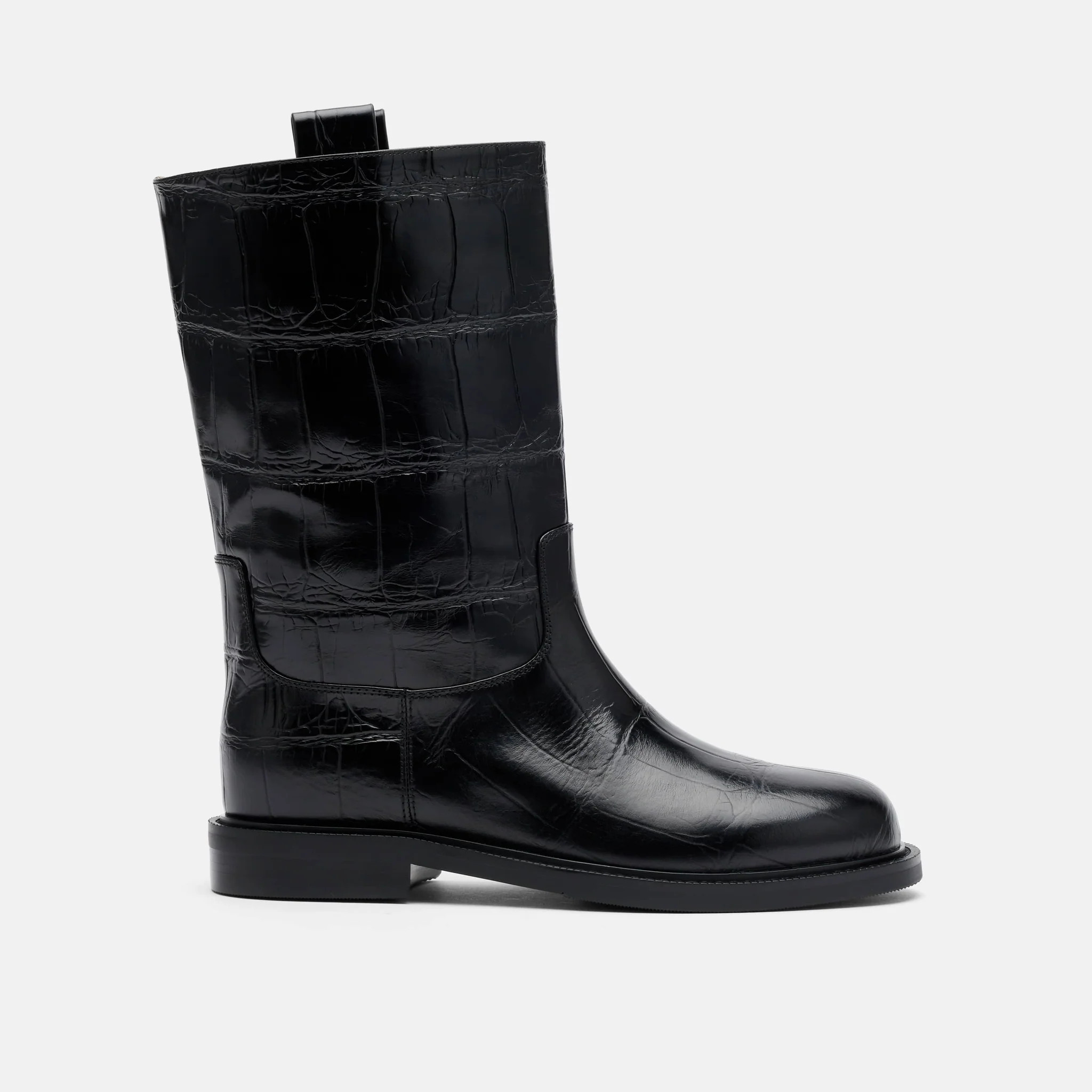 Blair Black Croc Leather Mid-Calf Riding Boots | Marc Nolan