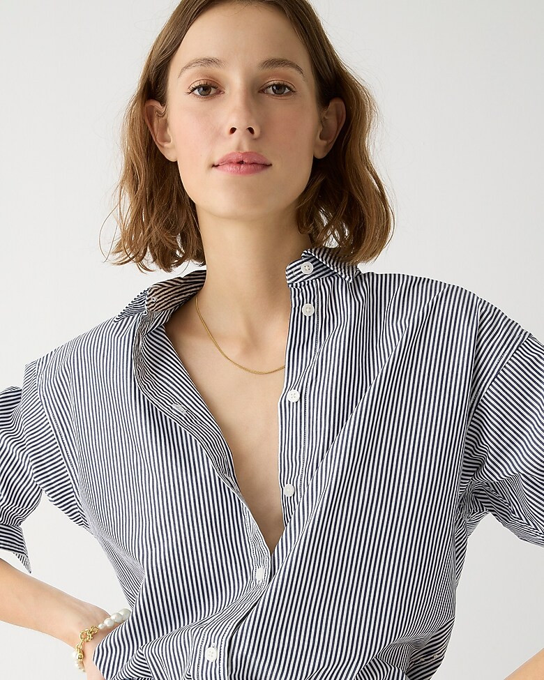 Relaxed-fit crisp cotton poplin shirt in navy stripe | J. Crew US
